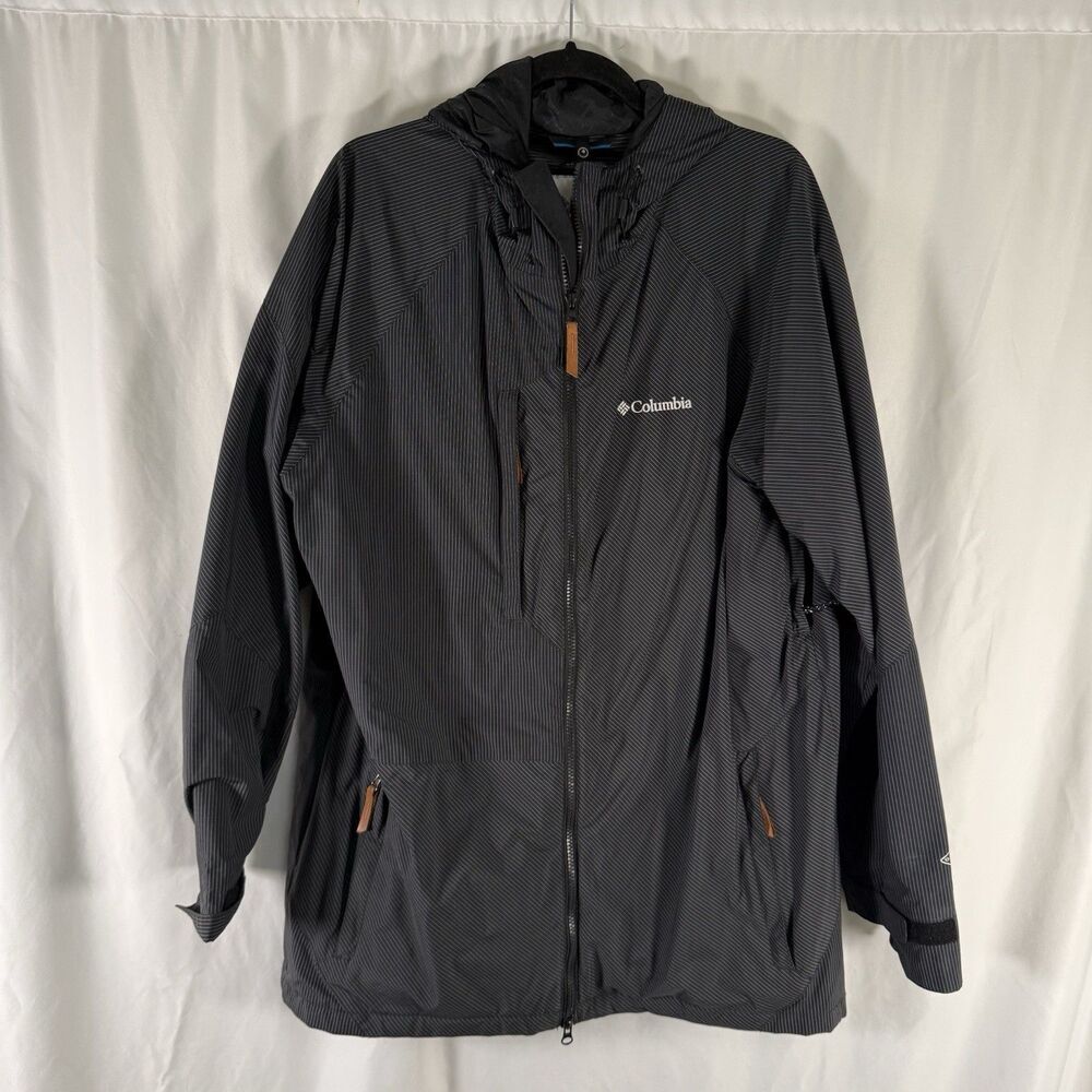 Columbia Interchange Jacket Men Large Black Striped Zip Pits Hooded OMNI-Heat